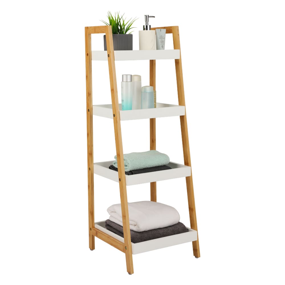 Nora 4-Tier Bathroom Shelf, White/Natural