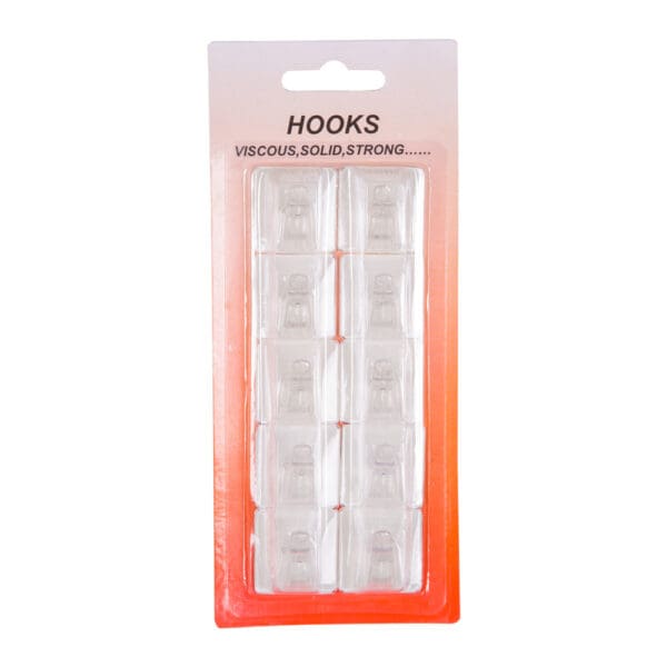 Self Adhesive Hook Set: 10pieces; (30x30)mm, Clear