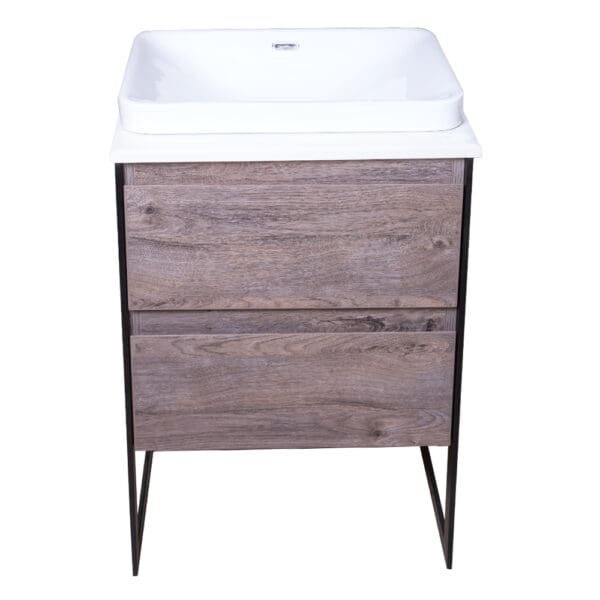 Ojans: Bathroom Furniture Set: Vanity Cabinet, 2-Drawers + Quartz Stone Top + Ceramic Basin (SN047) Ref.OJS127-600-WLN