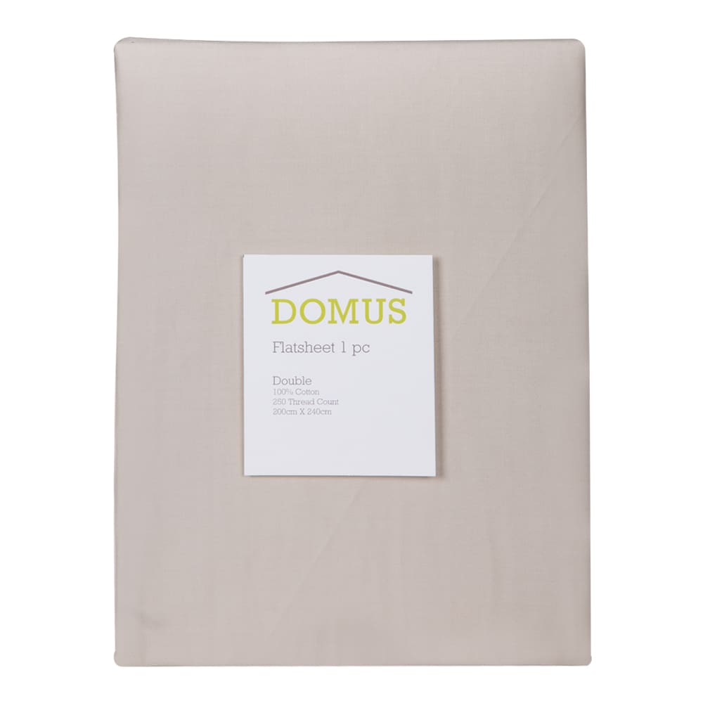 Domus: Flat Double Bed Sheet, 250T 100% Cotton; (200x240)cm, Stone