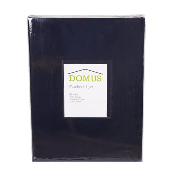 Domus: Flat Queen Bed Sheet, 250T 100% Cotton; (240x260)cm, Navy