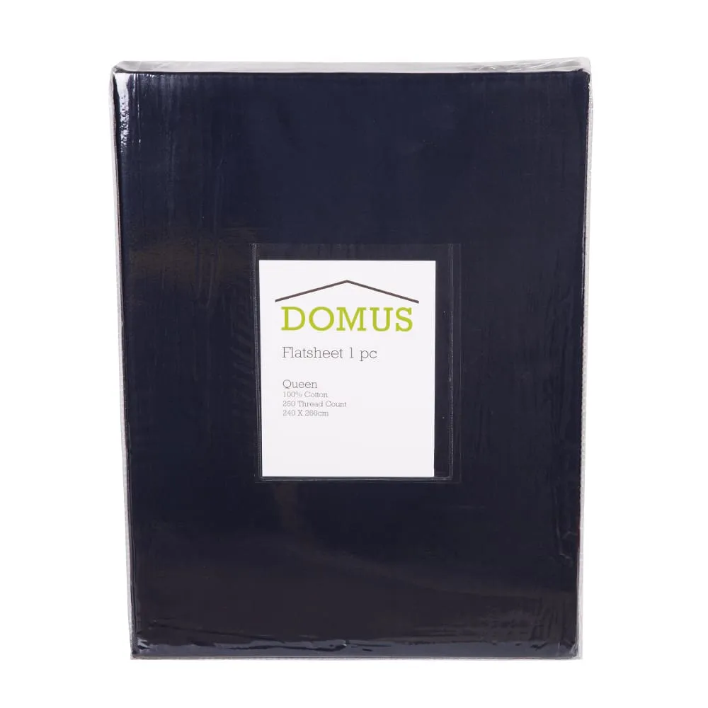 Domus: Flat Queen Bed Sheet, 250T 100% Cotton; (240x260)cm, Navy