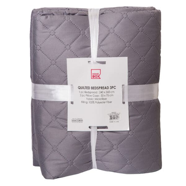 Quilted Microfiber Bed Spread Set: 3 Pcs: (240x260)cm, Silver