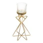 Glass Candle Holder With Metal Stand, (12.7x10.6x24.5)cm, Gold