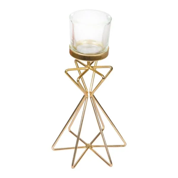 Glass Candle Holder With Metal Stand, (12.7x10.6x24.5)cm, Gold