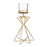 Glass Candle Holder With Metal Stand, (12.7x10.6x24.5)cm, Gold