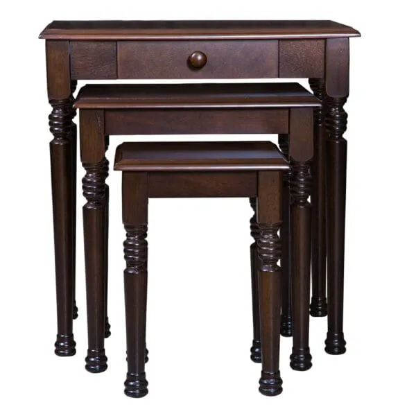 Wooden Nesting Table Set With Drawer 3piece Set, Cappuccino