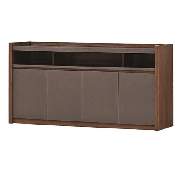 Office Credenza, 4-Doors; (168.6x50x87)cm, King Walnut/Kano Grey