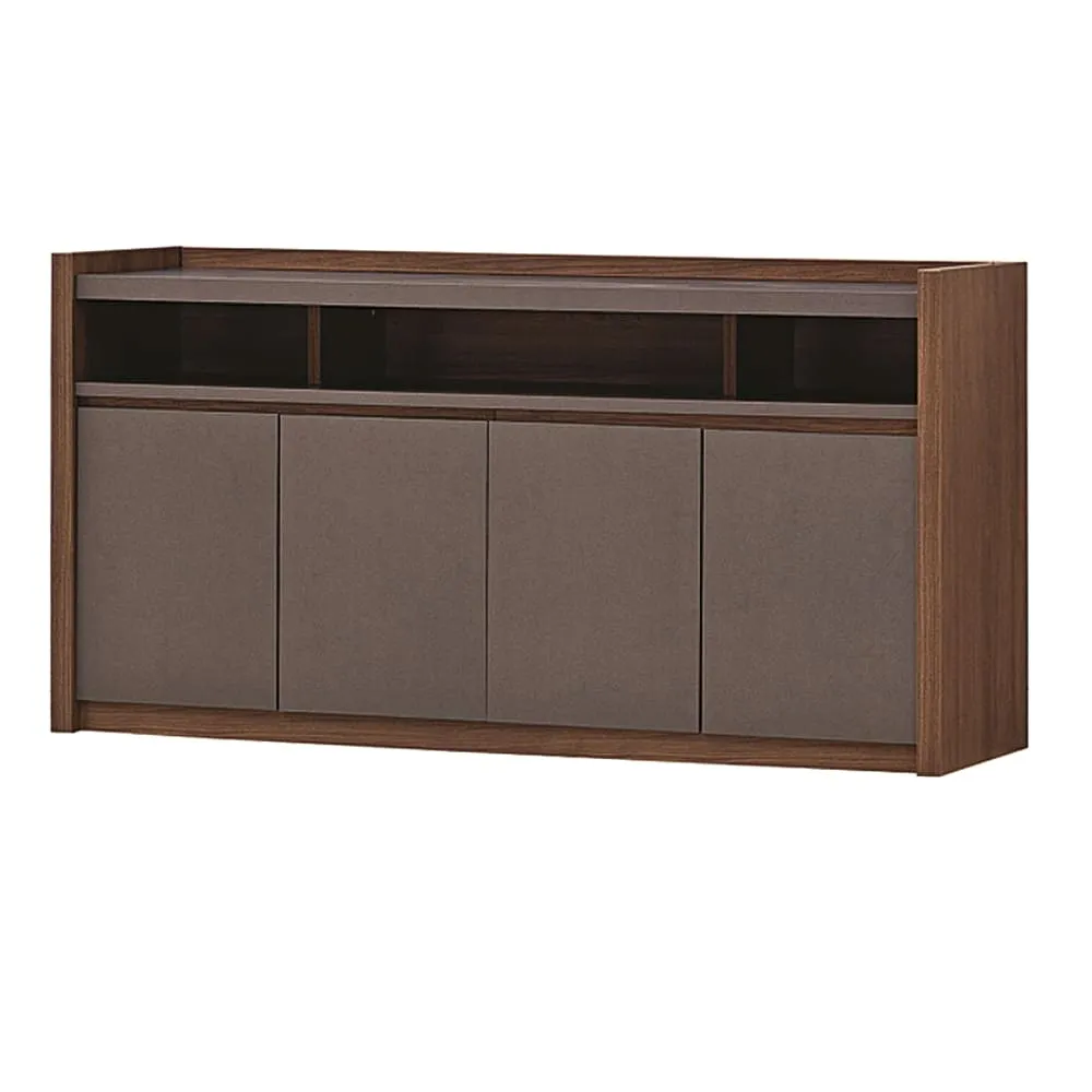 Office Credenza, 4-Doors; (168.6x50x87)cm, King Walnut/Kano Grey