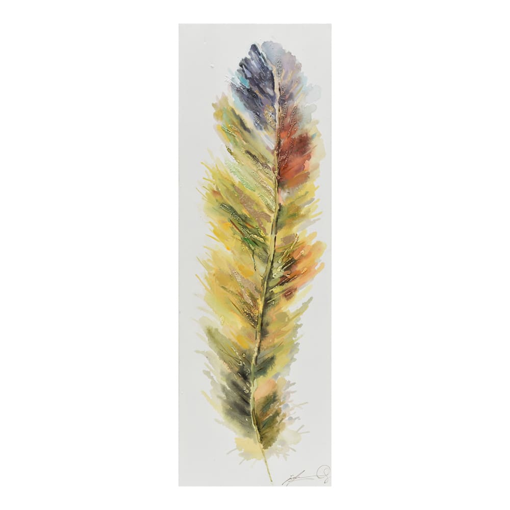 Oil Painting With Frame: (40x120x3.5)cm, Yellow Feather