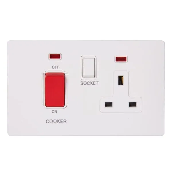 Cooker Control Unit with 13A Socket & Indicators; 45A, 250V , White