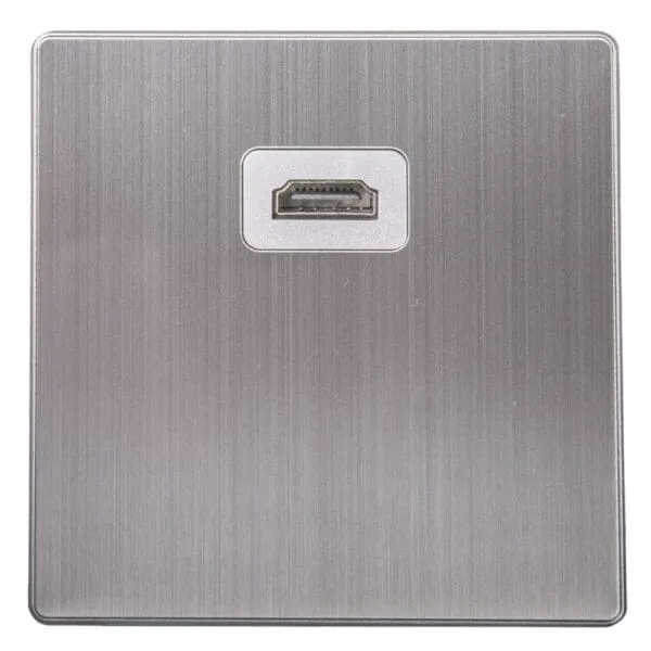 Domus: 1 Gang HDMI Cable Outlet, Brushed Silver