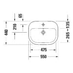 D-Code: Over Counter Wash Basin With Overflow; 1TP; 55cm, White