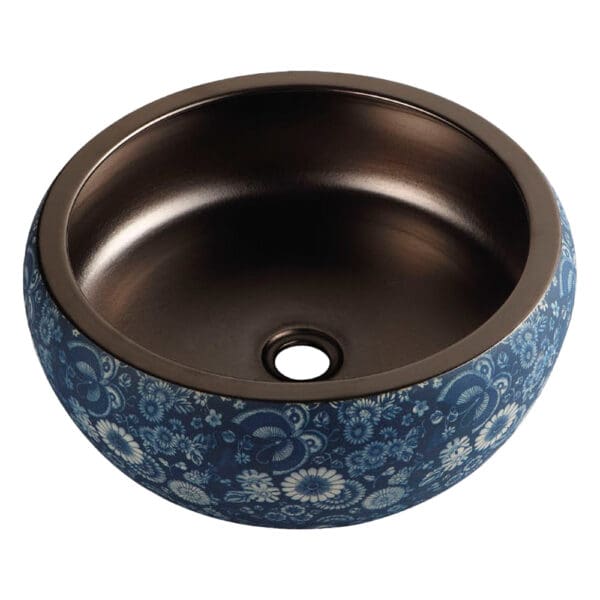 Tapis: Floral Art Countertop Washbasin; (42x42x15)cm, Blue