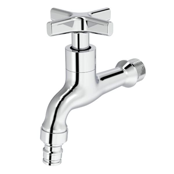 Tapis: Wall Type Star Head Bib Tap With Hose Union; 11cm, Chrome Plated