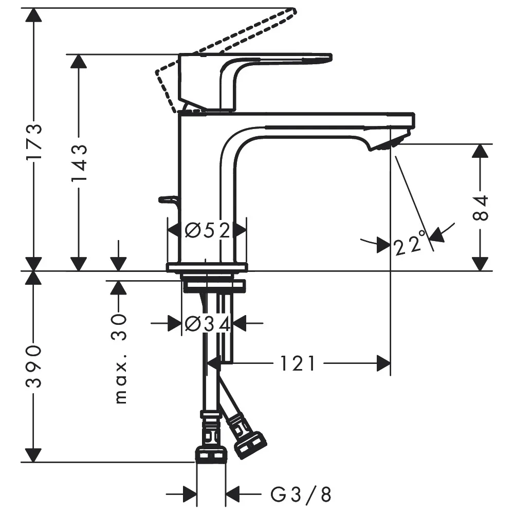 Rebris S CoolStart 80: Basin Mixer With pop up Waste; Single Lever, Chrome Plated