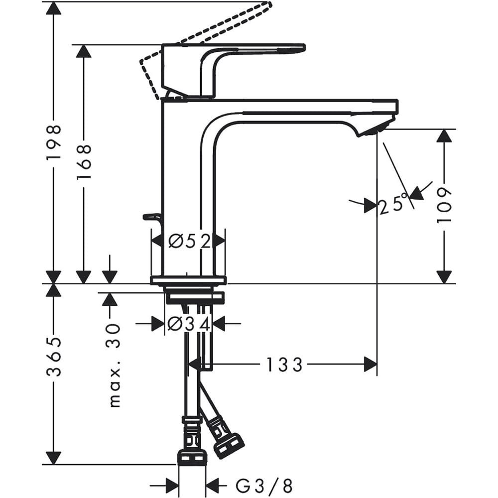Rebris E CoolStart 110: Basin Mixer With pop up Waste; Single Lever, Matt Black
