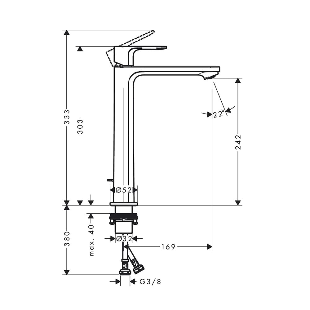 Rebris S CoolStart 240: Basin Mixer With pop up Waste; Single Lever, Matt Black
