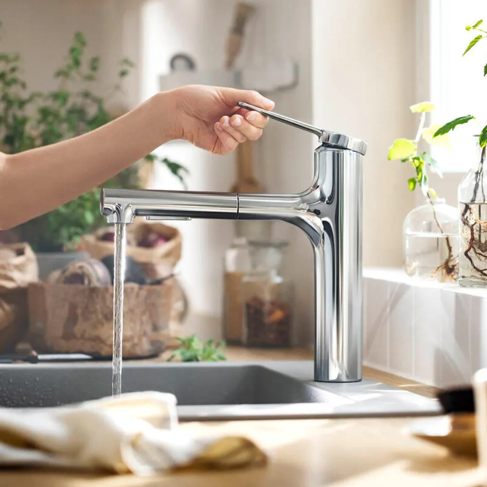 Zesis M33 160: Sink Mixer, Single Lever With Pull-Out Spray, 2-Jet sBox Lite; Chrome Plated
