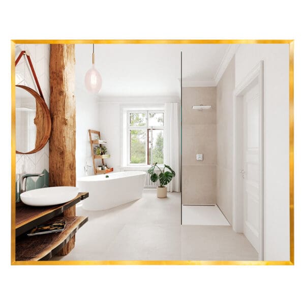 LED Mirror + Frame; (100x80)cm, Brushed Brass