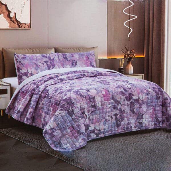 King Bedspread, 4pc with Fitted Sheets; (260x240)cm, Purple