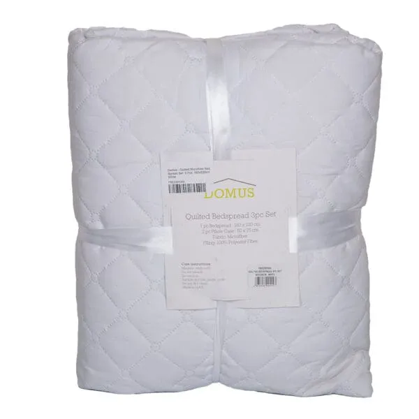 Domus: Quilted Microfiber Bed Spread Set 3Pcs; (160x220)cm, White