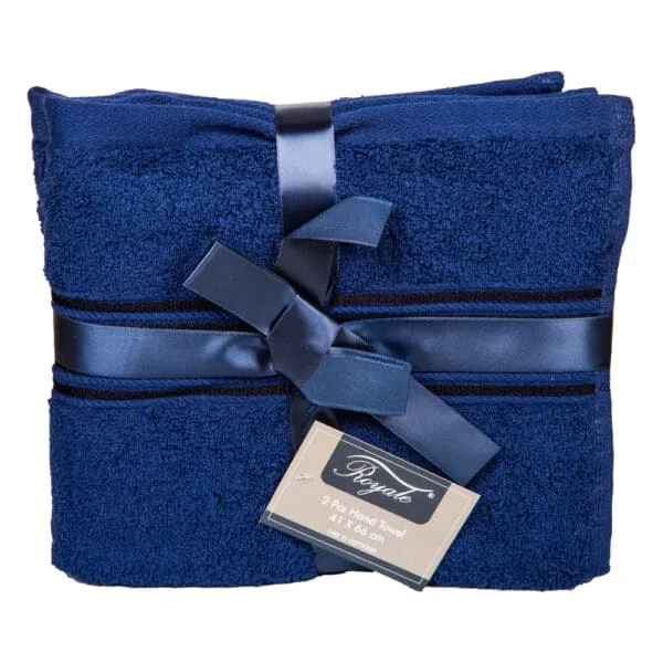 Plain Hand Towel Set- 2Pcs: (41x66)cm, Navy