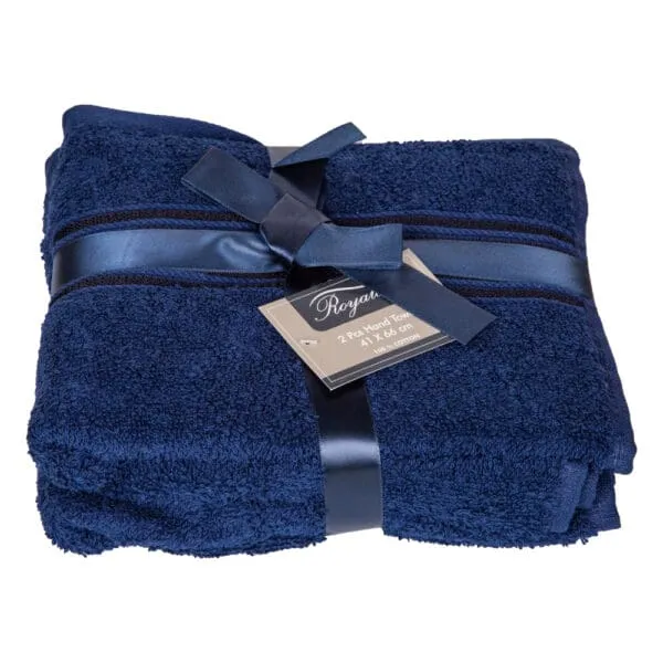 Plain Hand Towel Set- 2Pcs: (41x66)cm, Navy