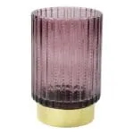Glass Candle Holder Stripe and Dot Patterned With 10L String Light; (8.5x13)cm
