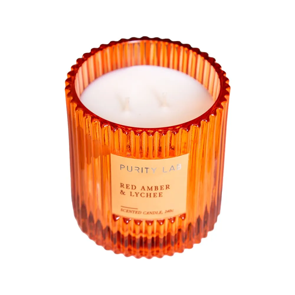 Scented Candle In Glass Jar: 8oz, Red Amber/Lychee