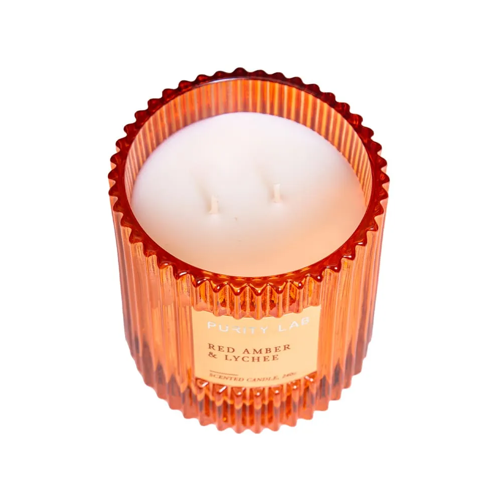 Scented Candle In Glass Jar: 8oz, Red Amber/Lychee