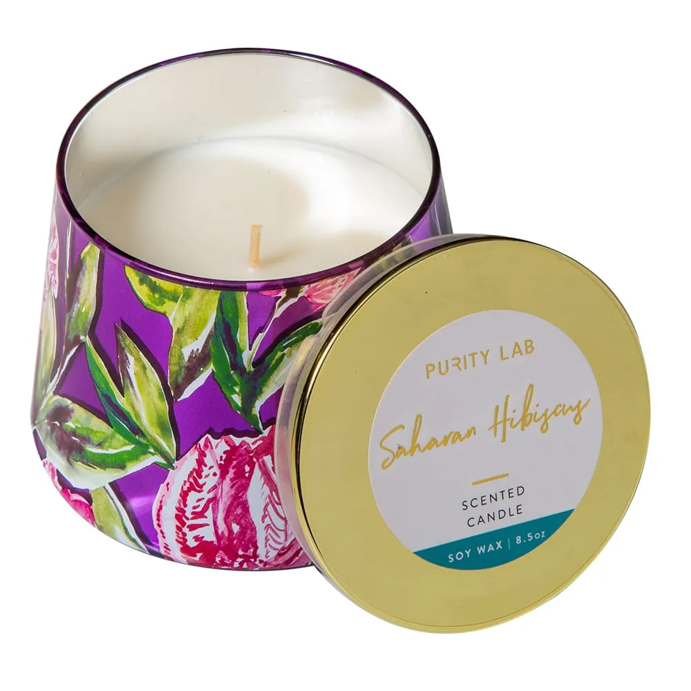 Scented Candle In Metallic Glass Jar With Gold Lid: 8.05oz, Saharan Hibiscus