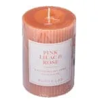 Scented Ribbed Pillar Candle 10cm, Pink Lilac/Rose