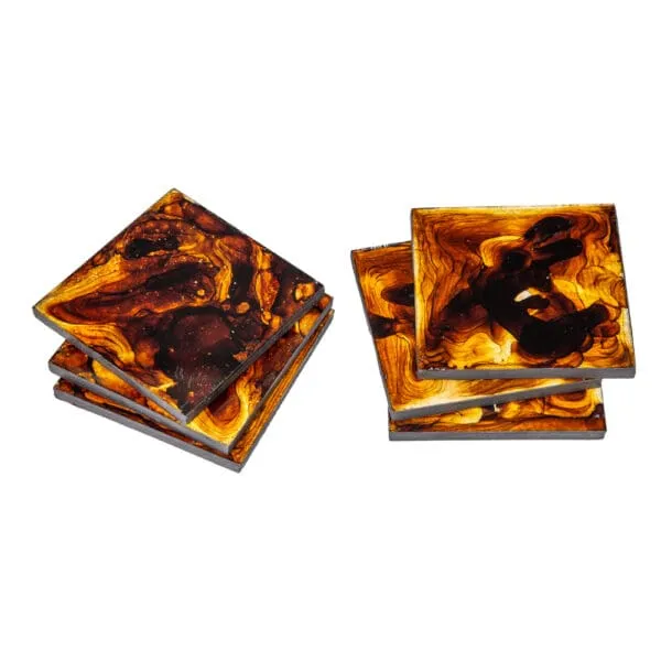 Decorative Square Ceramic Coaster Set; 6pcs, Brown