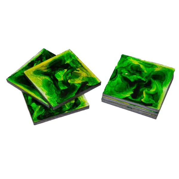Decorative Square Ceramic Coaster Set; 6pcs, Green