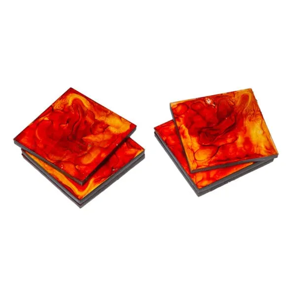 Decorative Square Ceramic Coaster Set; 6pcs, Orange