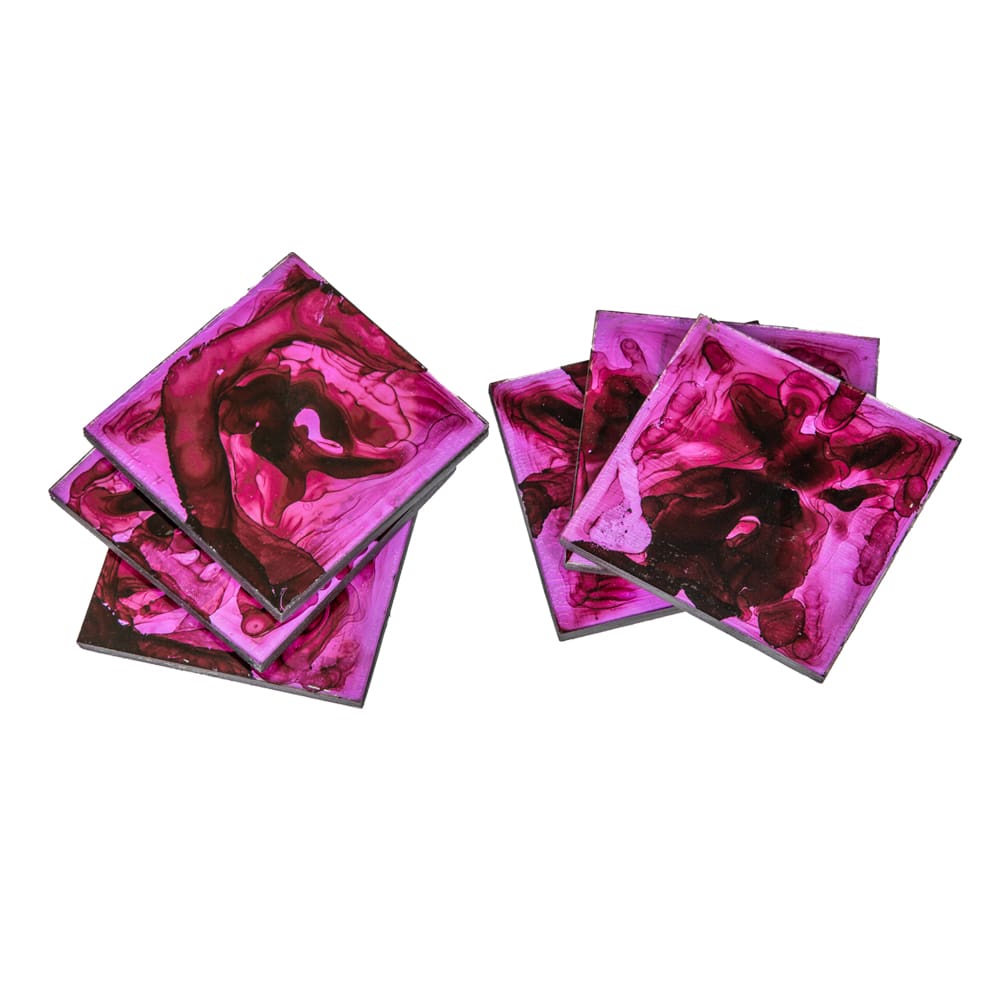 Decorative Square Ceramic Coaster Set; 6pcs, Purple