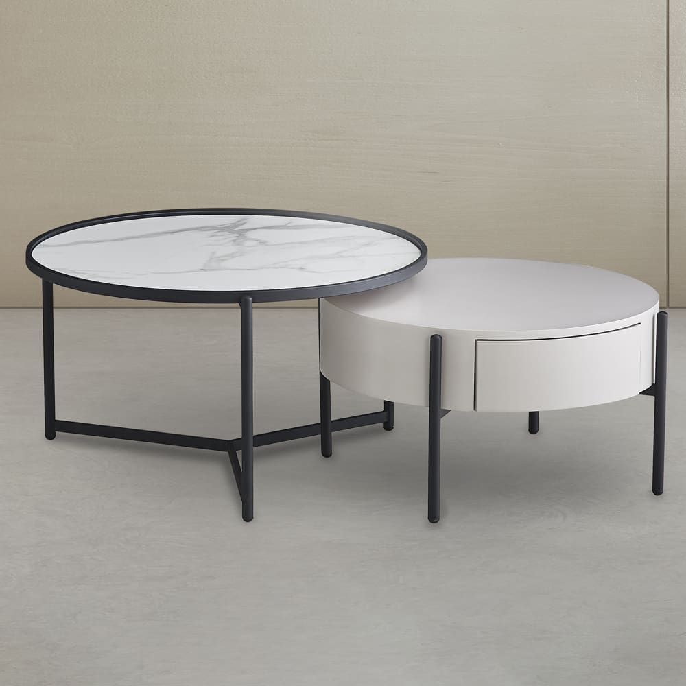 Coffee Table Set: 2pcs; Ceramic Top- With 1 Drawer