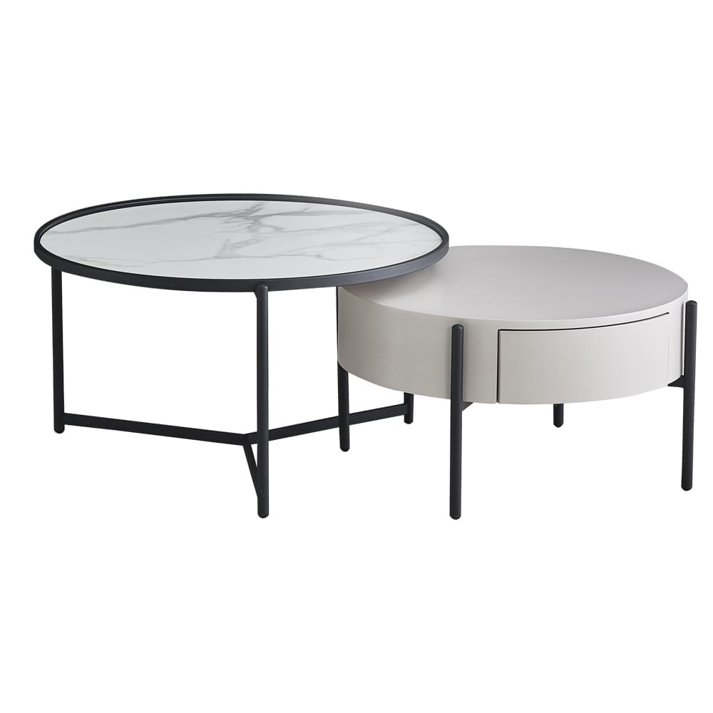 Coffee Table Set: 2pcs; Ceramic Top- With 1 Drawer