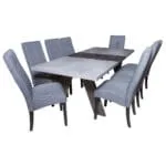 Dining Table; (220x100x74.5)cm+ 8 Side Chairs + Side Board (197x45x84)cm, Grey