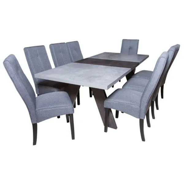 Dining Table; (220x100x74.5)cm+ 8 Side Chairs + Side Board (197x45x84)cm, Grey