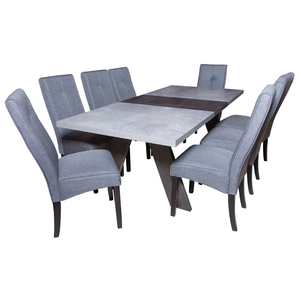 Dining Table; (220x100x74.5)cm+ 8 Side Chairs + Side Board (197x45x84)cm, Grey