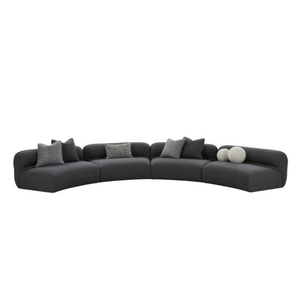 Fabric Corner Sofa Set With Ottoman, Black