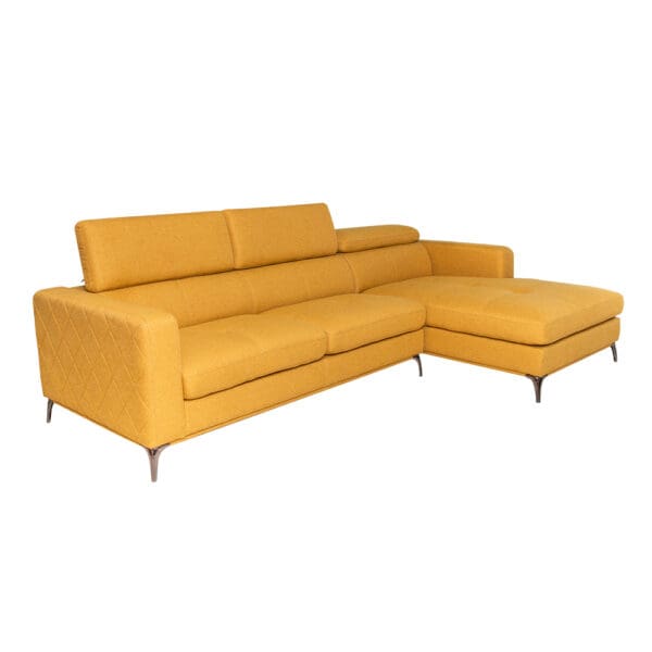 Houston Fabric Corner Sofa-3 Seater + Chaise, Right, Mustard