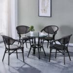 Garden Furniture Set: Outdoor Round Table (Glass Top)+ 4 Side Chairs; (69x57)cm