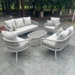 Garden Furn Set: Outdoor Lounge Sofa Set (3+2+1+1) + 1 Coffee Table-Glass Top-(110x60)cm