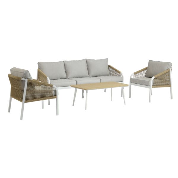 Garden Furniture Set; (3+1+1) + 1 Table (100x55x34)cm, White
