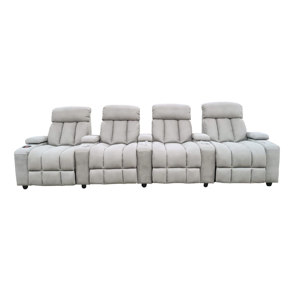 Fabric Home Cinema Sofa: Recliner, 4-Seater, Grey 1 Fabric Home Cinema Sofa: Recliner, 4-Seater, Grey