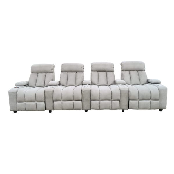 Fabric Home Cinema Sofa: Recliner, 4-Seater, Grey