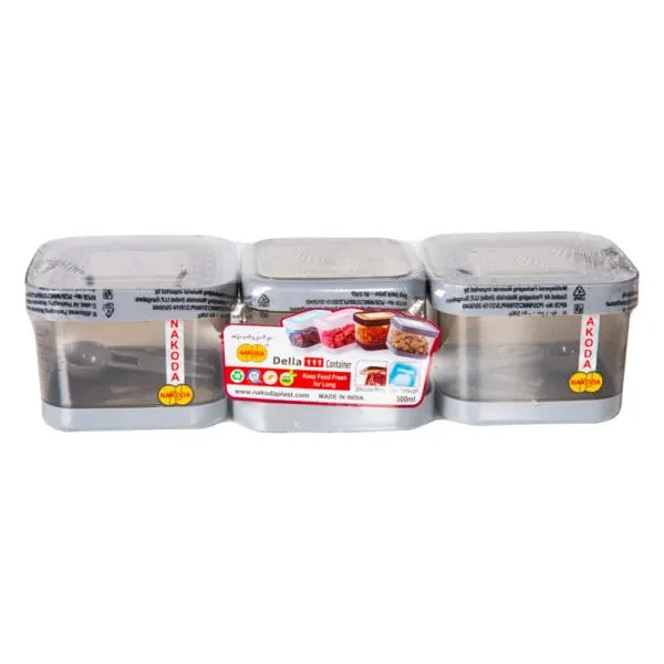 Della 111 Kitchen Storage Container Set, 3pcs, Medium, Grey